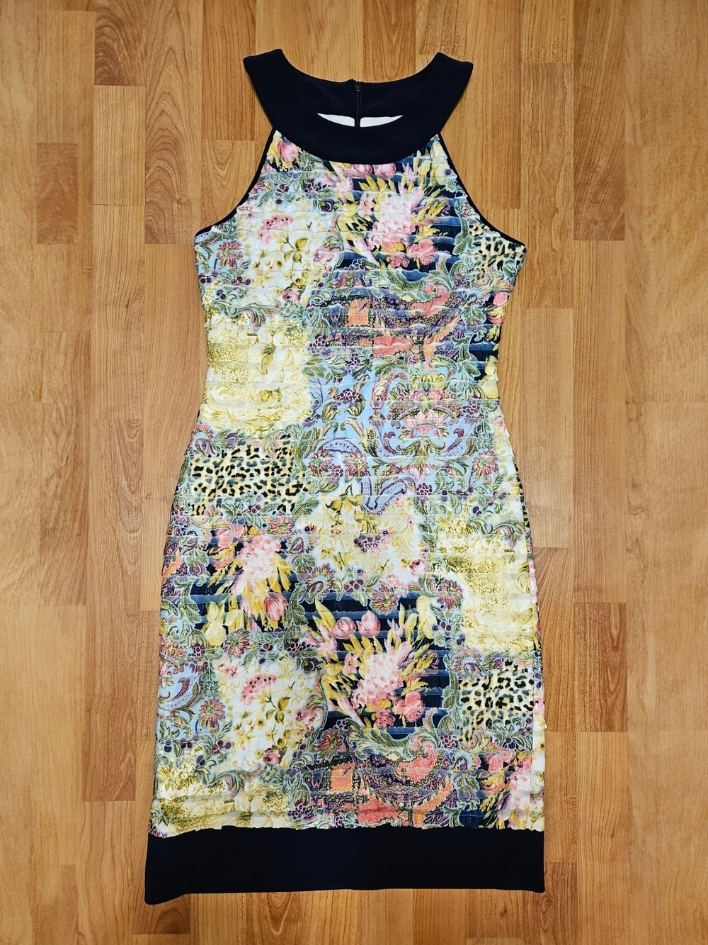 Joseph Ribkoff Y2K Floral Bodycon Midi Dress Textured Mesh Sz 8